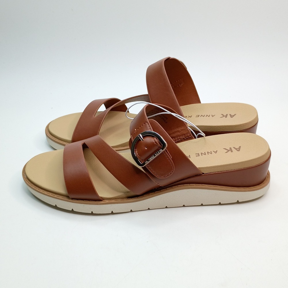 Anne Klein Aklalasa Wedge Sandals Women Size 8.5 Cognac Brown iFlex Buckle Strap - Picture 4 of 10